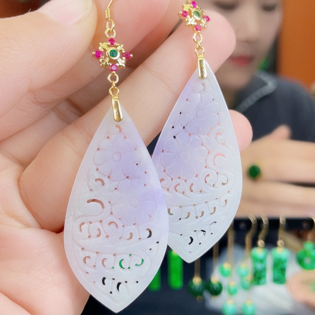 翡翠银S925镶嵌耳饰