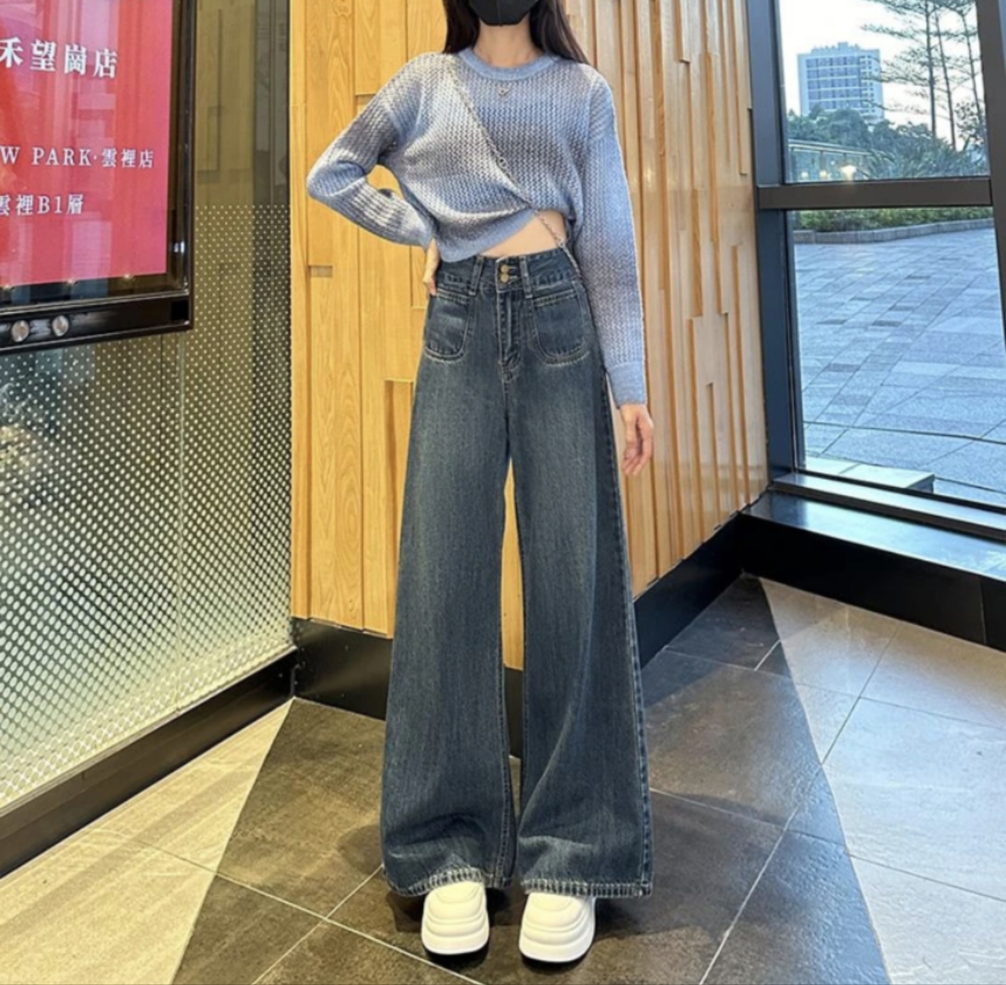 【防褪色】美式阔腿牛仔裤女秋季大码宽松显瘦垂感直筒拖地裤小个子