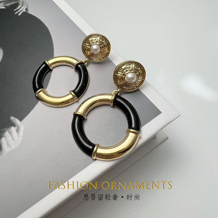 铜合金耳饰 1302 时尚 夸张个性 黑色复古 气质耳环