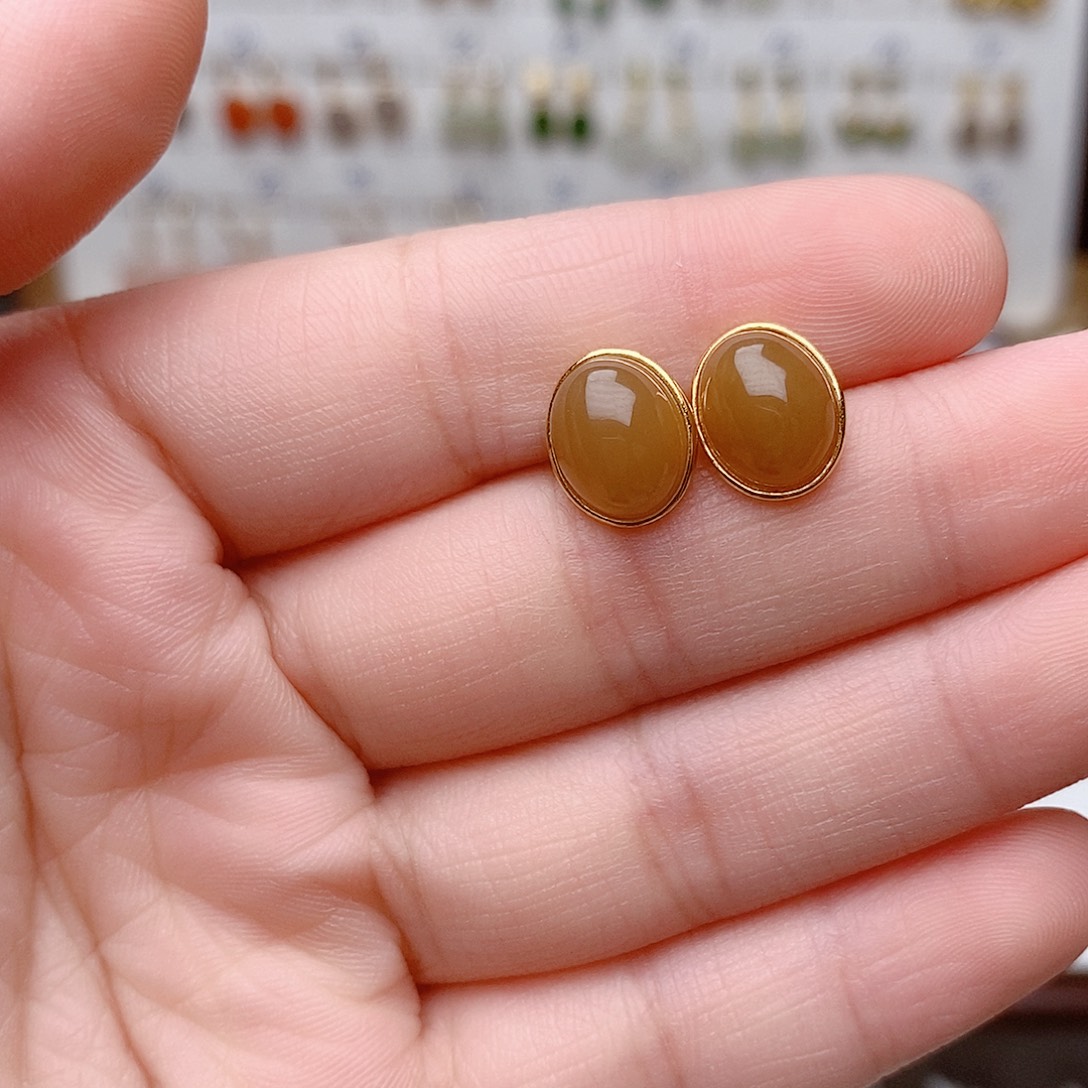 和田玉银S925镶嵌耳饰