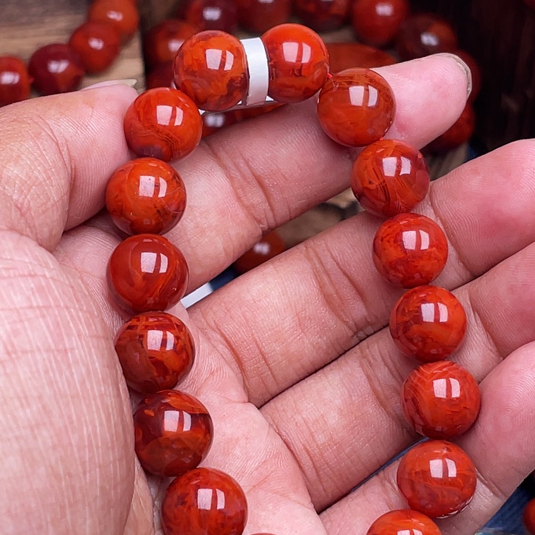 進****南红玛瑙未镶嵌手链南红瓦西卡12火焰原矿