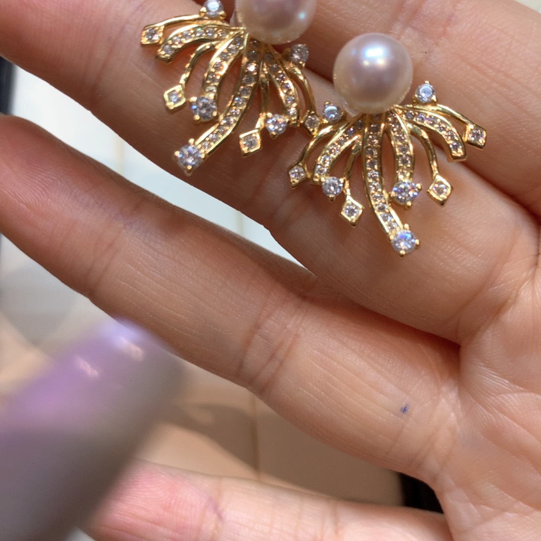 银S925镶嵌海水珍珠耳饰