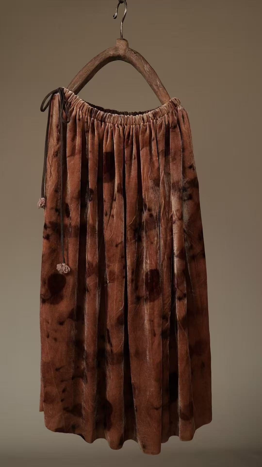 小文|原创衣诗里Q1207真丝丝绒植物染拓印半裙