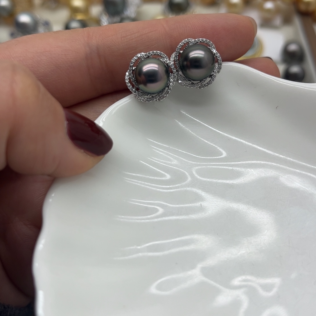 海水珍珠银S925镶嵌耳饰