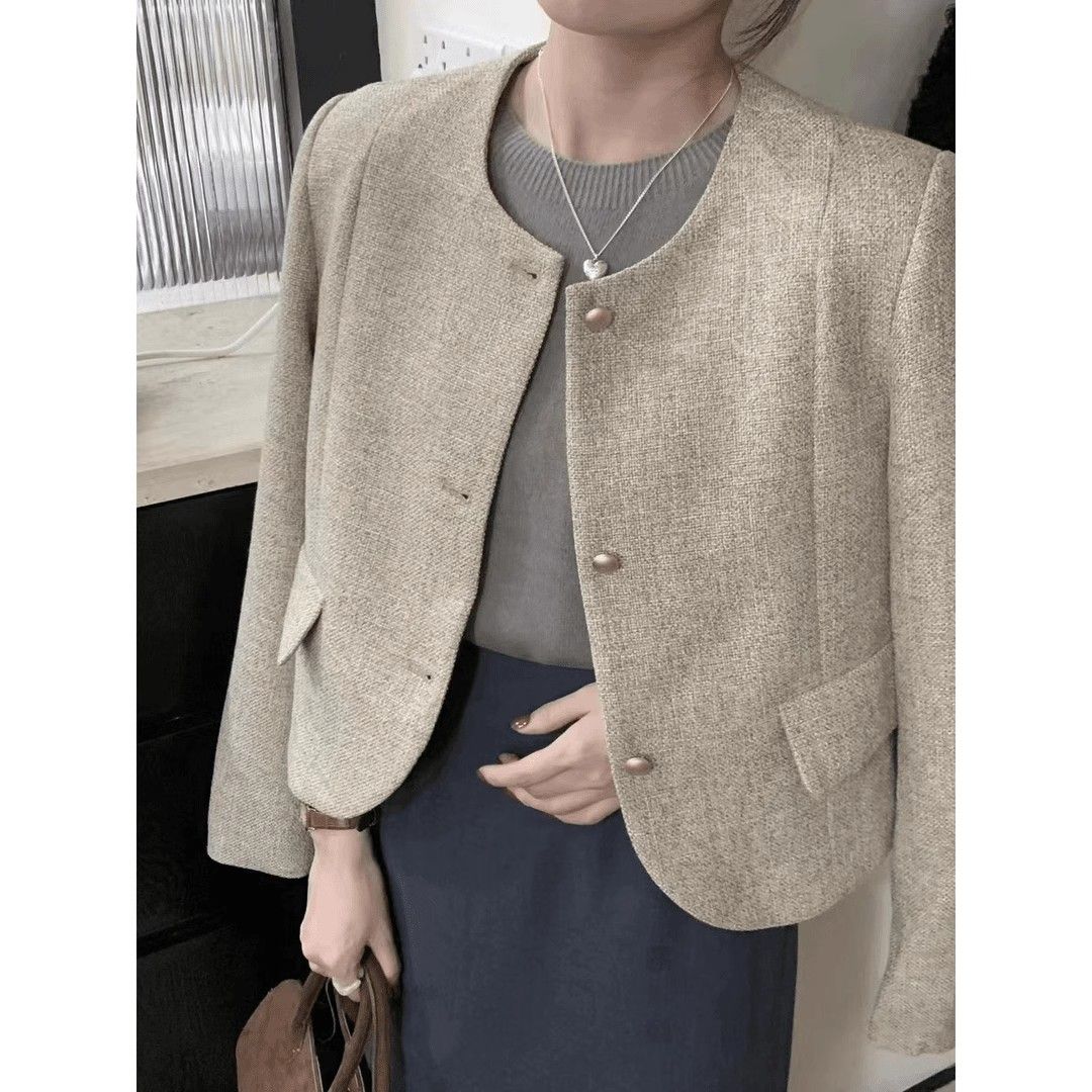 【当天发+运费险】名媛高级小香风外套短款开衫圆领西装上衣女YY531