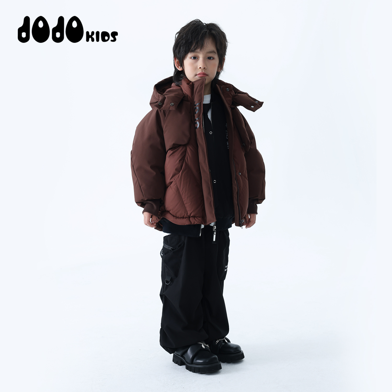 JOOJOO童装外套男童冬季连帽羽绒服中大儿童宽松加厚保暖14412435