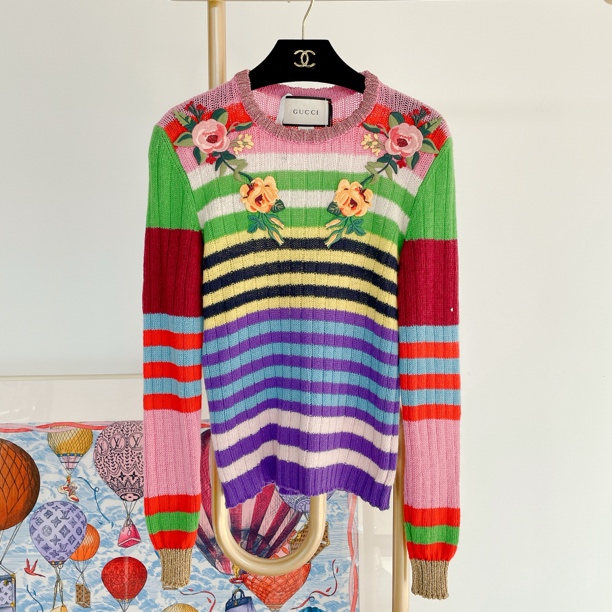 【GUCCI】#古驰彩虹刺绣条纹针织上衣
