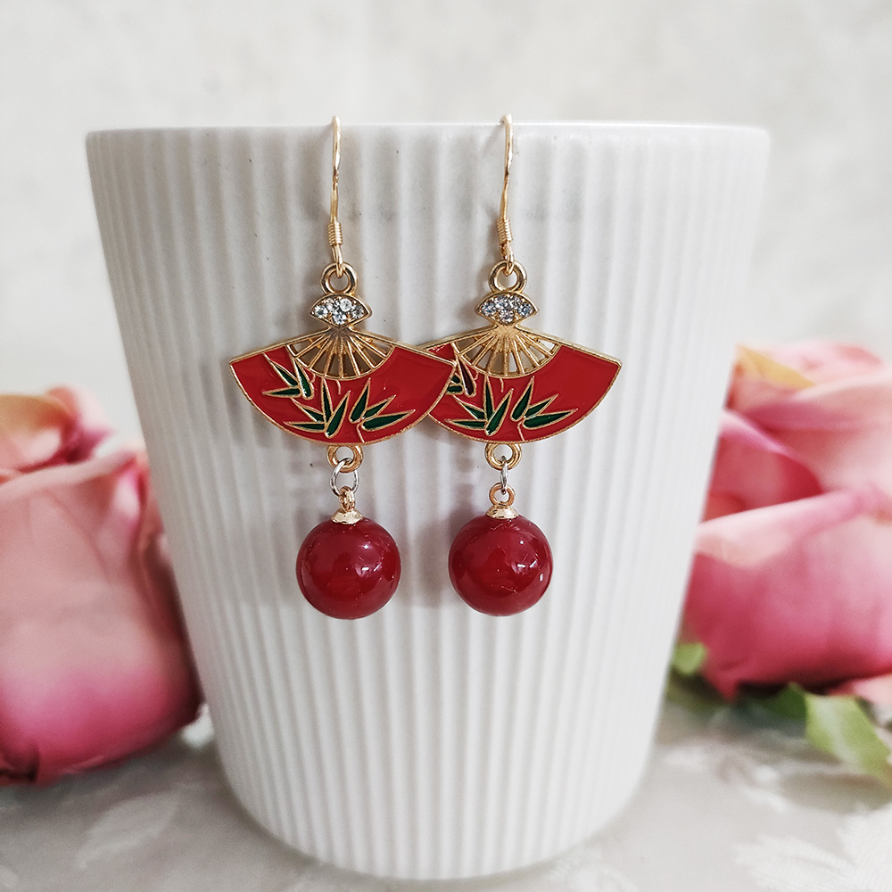 铜合金耳饰 民族风手工气质古风扇形吊坠耳环1621