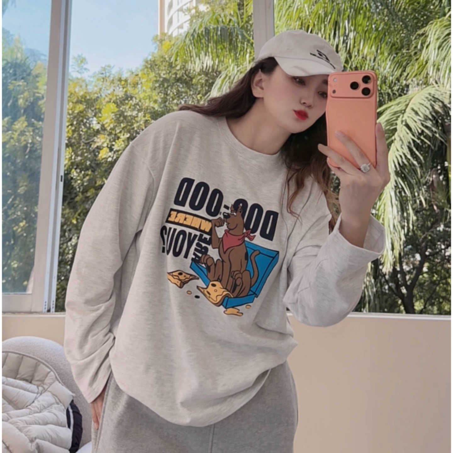 佟掌柜-偷吃奶酪狗狗 磨毛加绒印花长袖圆领显瘦打底T恤百搭秋冬