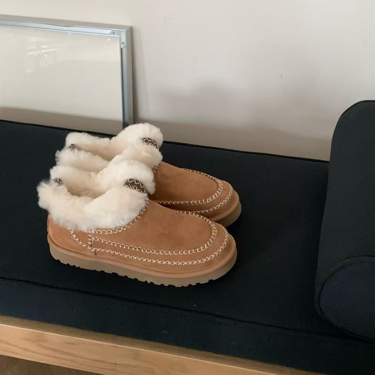 【阿尔派全新未拆封】桑坡雪地靴羊皮毛一体薄底V口/平口高筒毛毛鞋