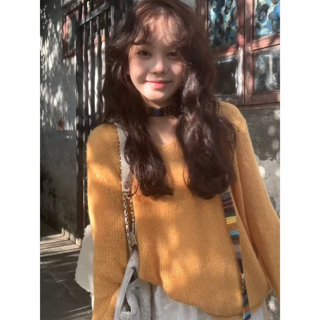 佳儿吖～韩系显白慵懒感V领毛衣3091