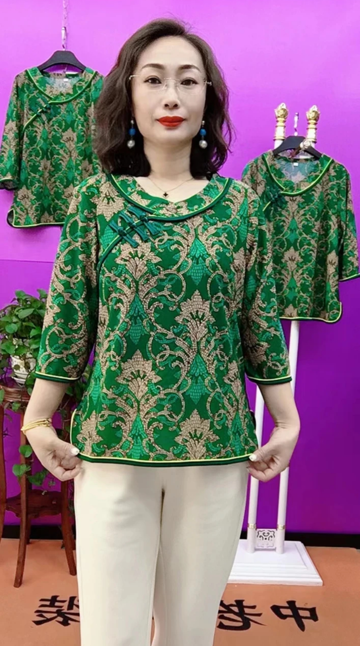 春季新款复古七分袖旗袍小衫复古风妈妈装洋气减龄显瘦气质上衣女