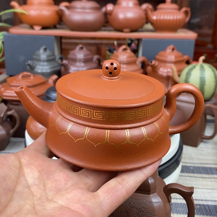 紫砂茶壶禅玉230Cc原矿一厂老红土描纯金丝三八节特惠