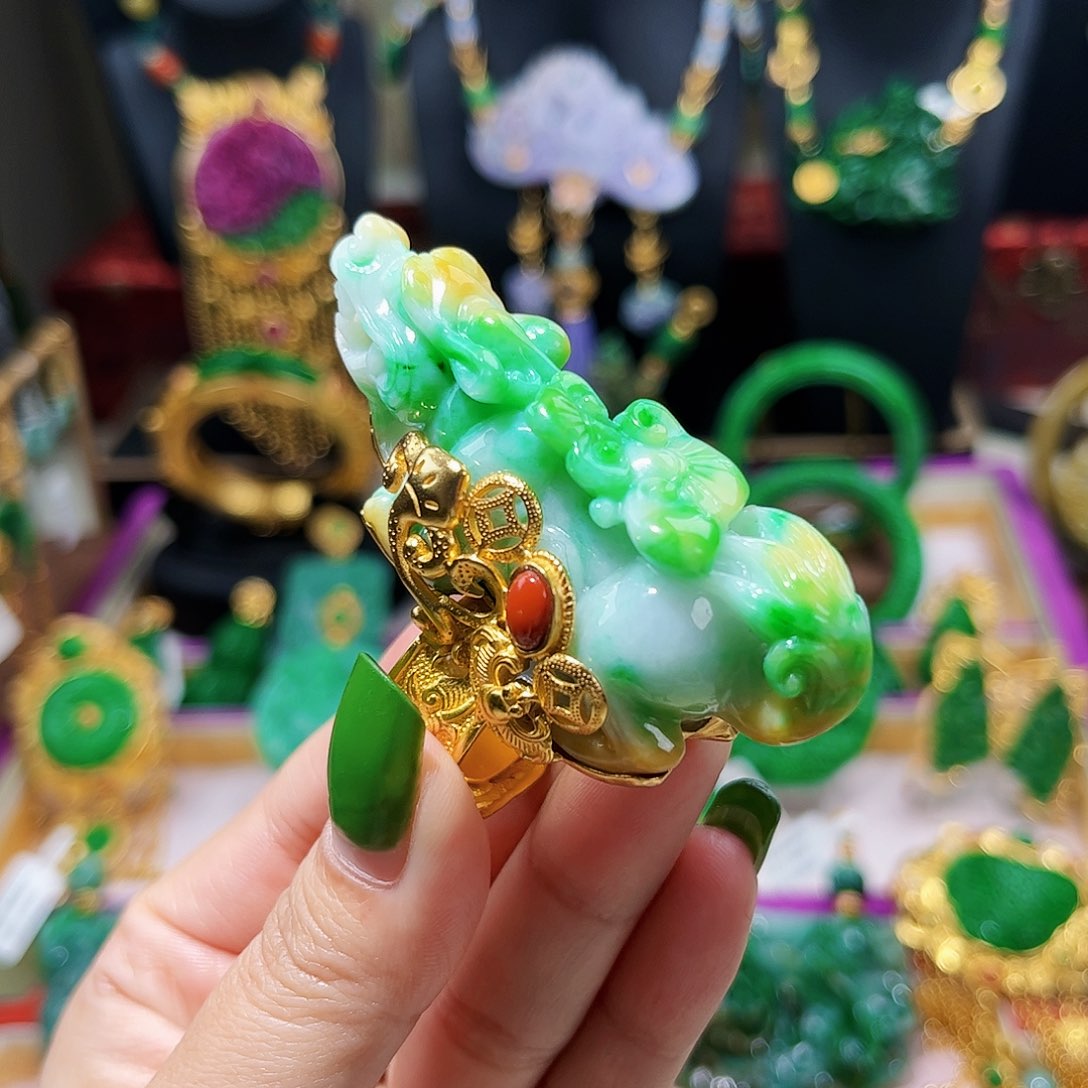 【闪购商品】翡翠戒指银S925镀金镶嵌貔貅