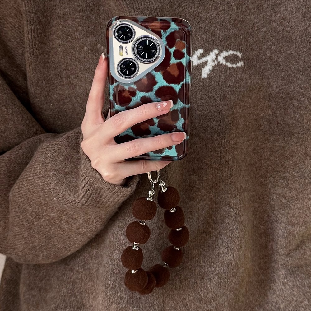 蓝底棕豹纹适用华为pura80pro手机壳新款mate70air防摔mate80全包