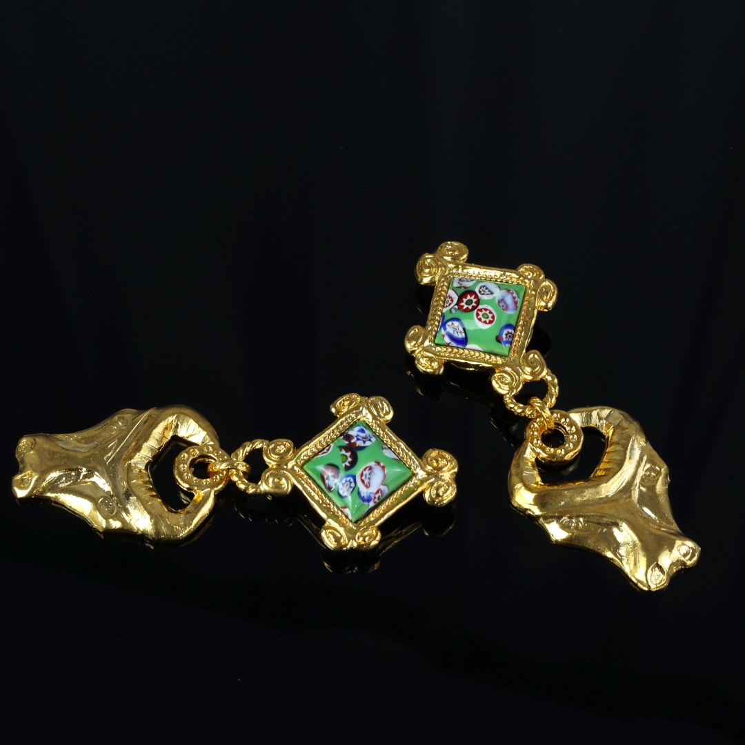 合金耳饰 中古女孩Vintage  法国HANNA BERNHARD琉璃耳夹A5029