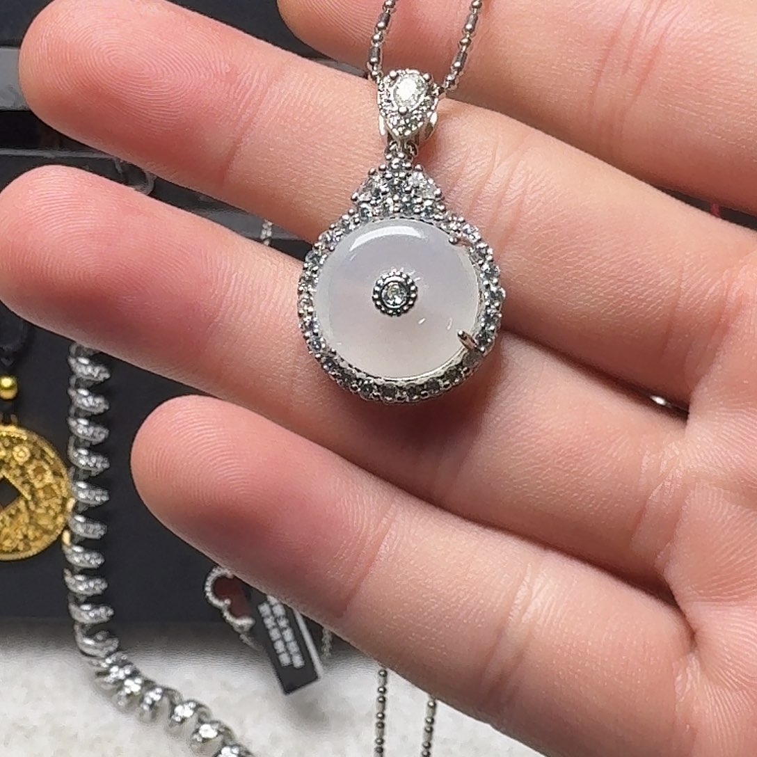 吊坠925银花岗岩平安扣项链