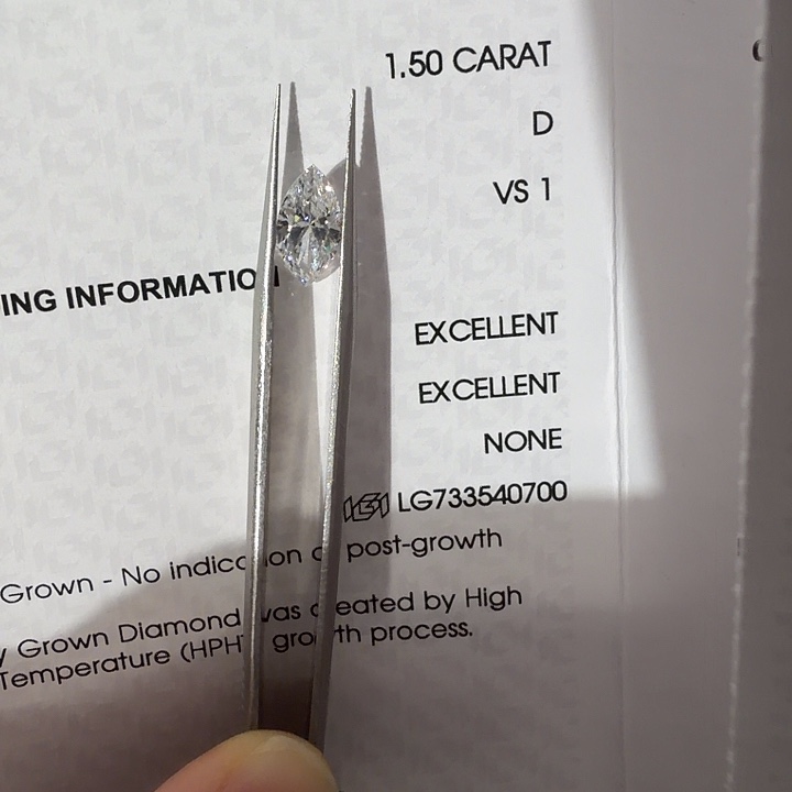 合成钻石裸石【捡漏价】马眼1.5ct D VS1 无改色 igi