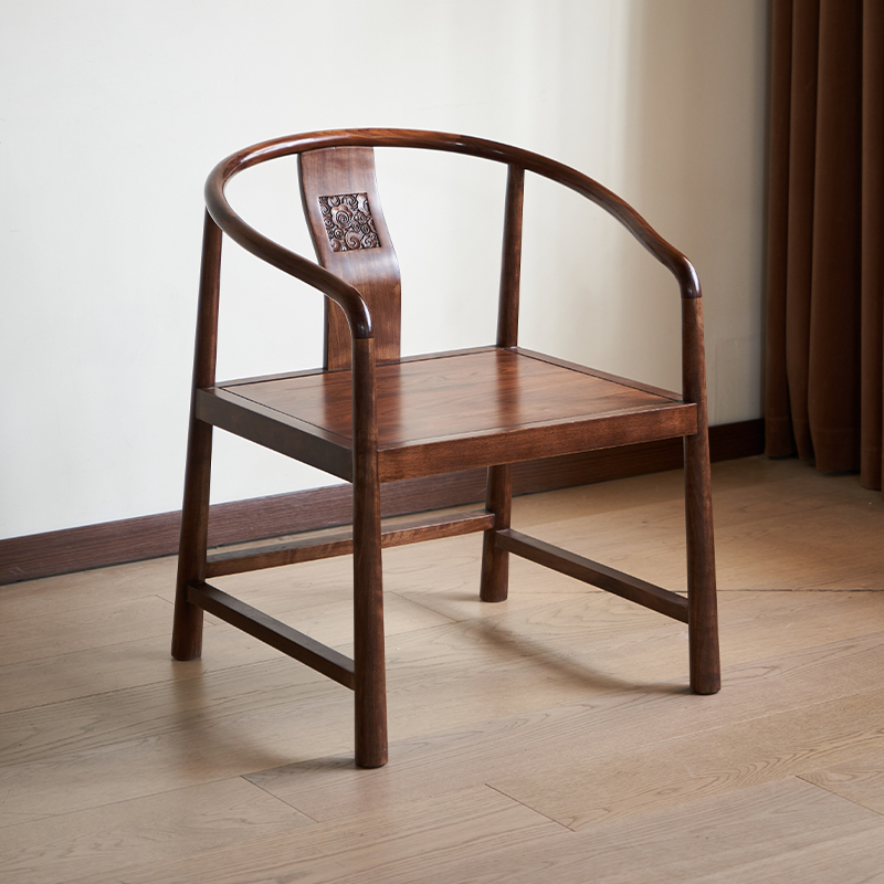 北美黑胡桃木茶椅雕花圈椅58*49*77
