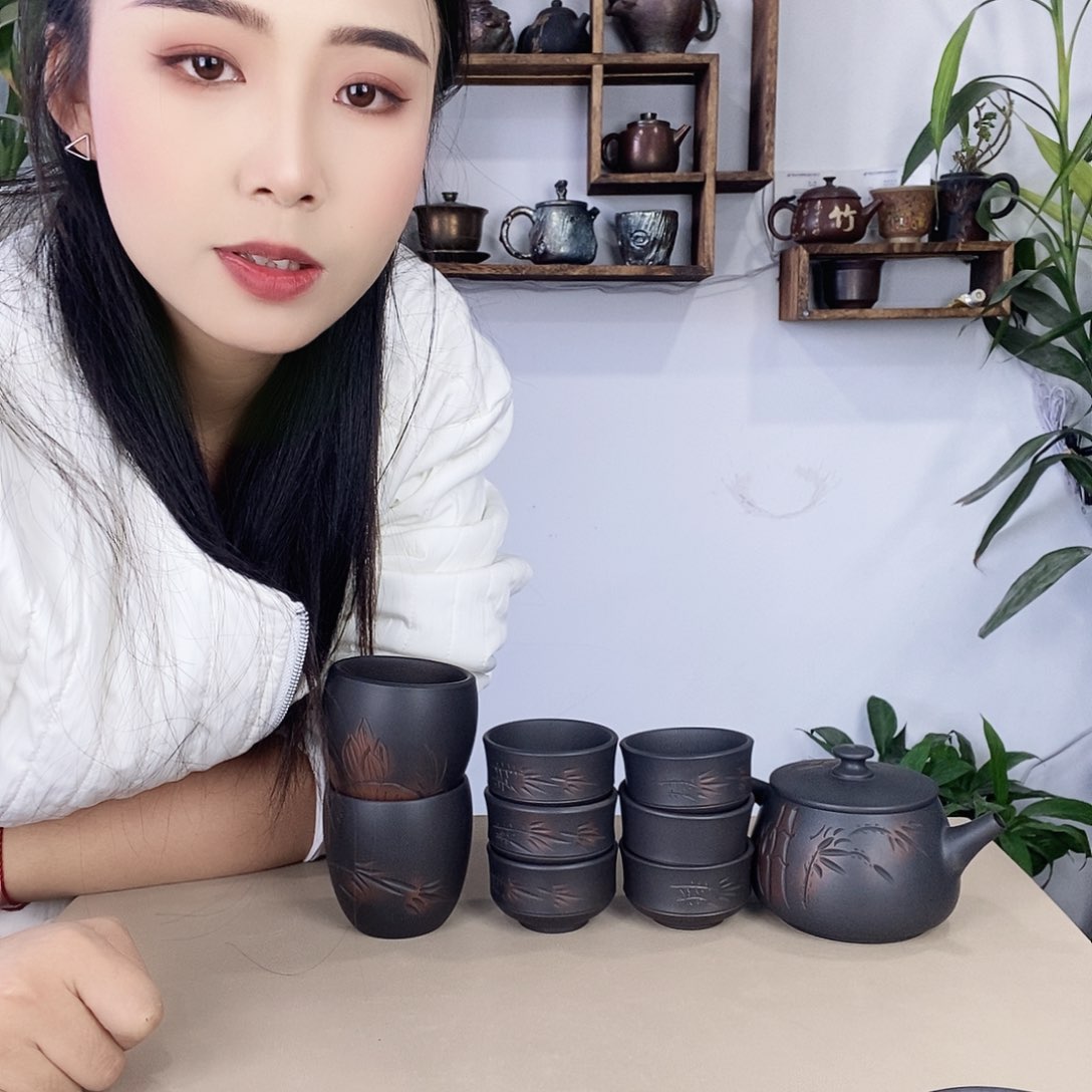 汇****馆建水紫陶300竹子一壶六杯一主