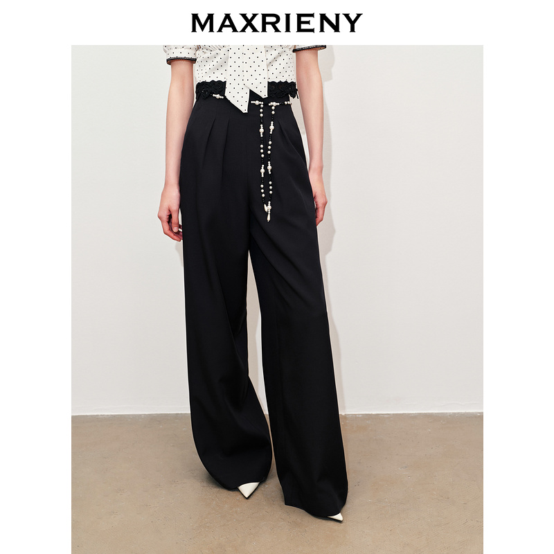 【初依专属】MAXRIENY优雅珍珠点缀高腰阔腿裤