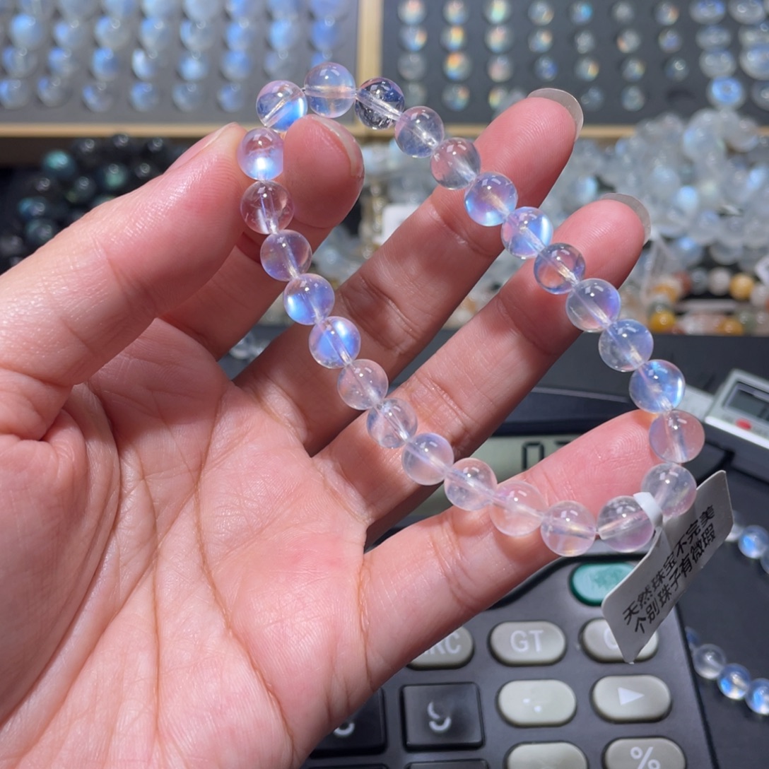 云***雪手链长石未镶嵌高品蓝月光手链7.6m