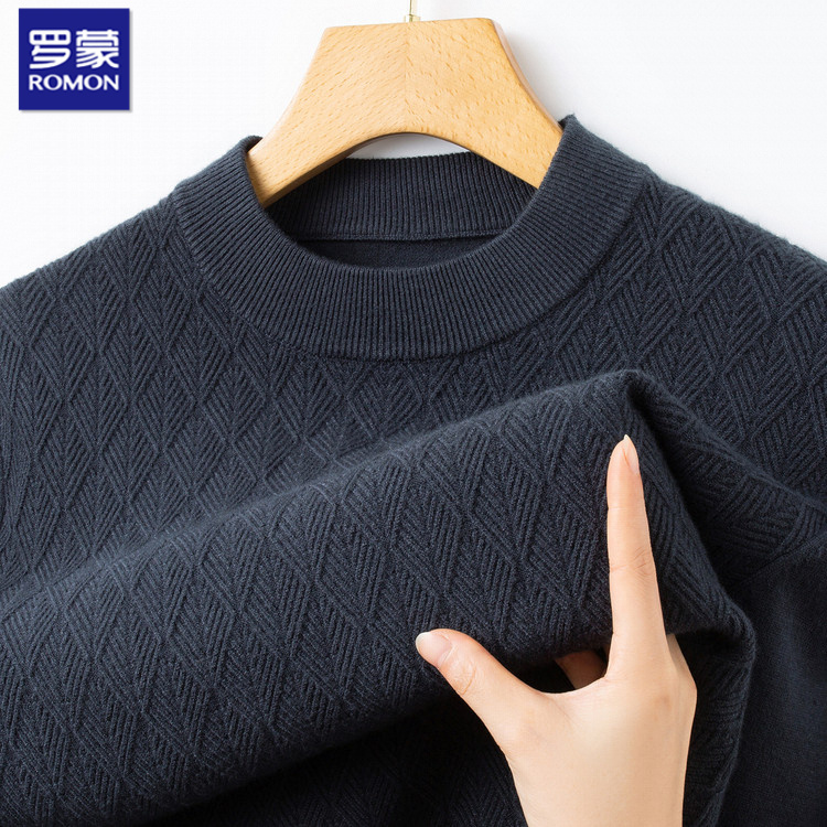 罗蒙男士加厚羊毛半高领针织衫秋冬新款中年休闲套头时尚百搭毛衣