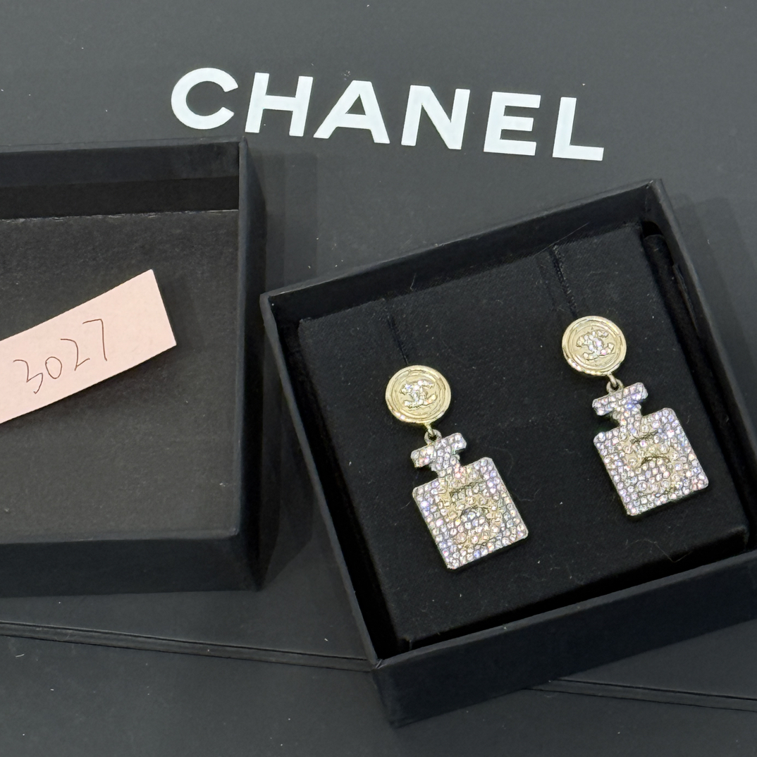 95新 Chanel/香奈儿 夏七中古/5号周年纪念款满钻耳钉/3027