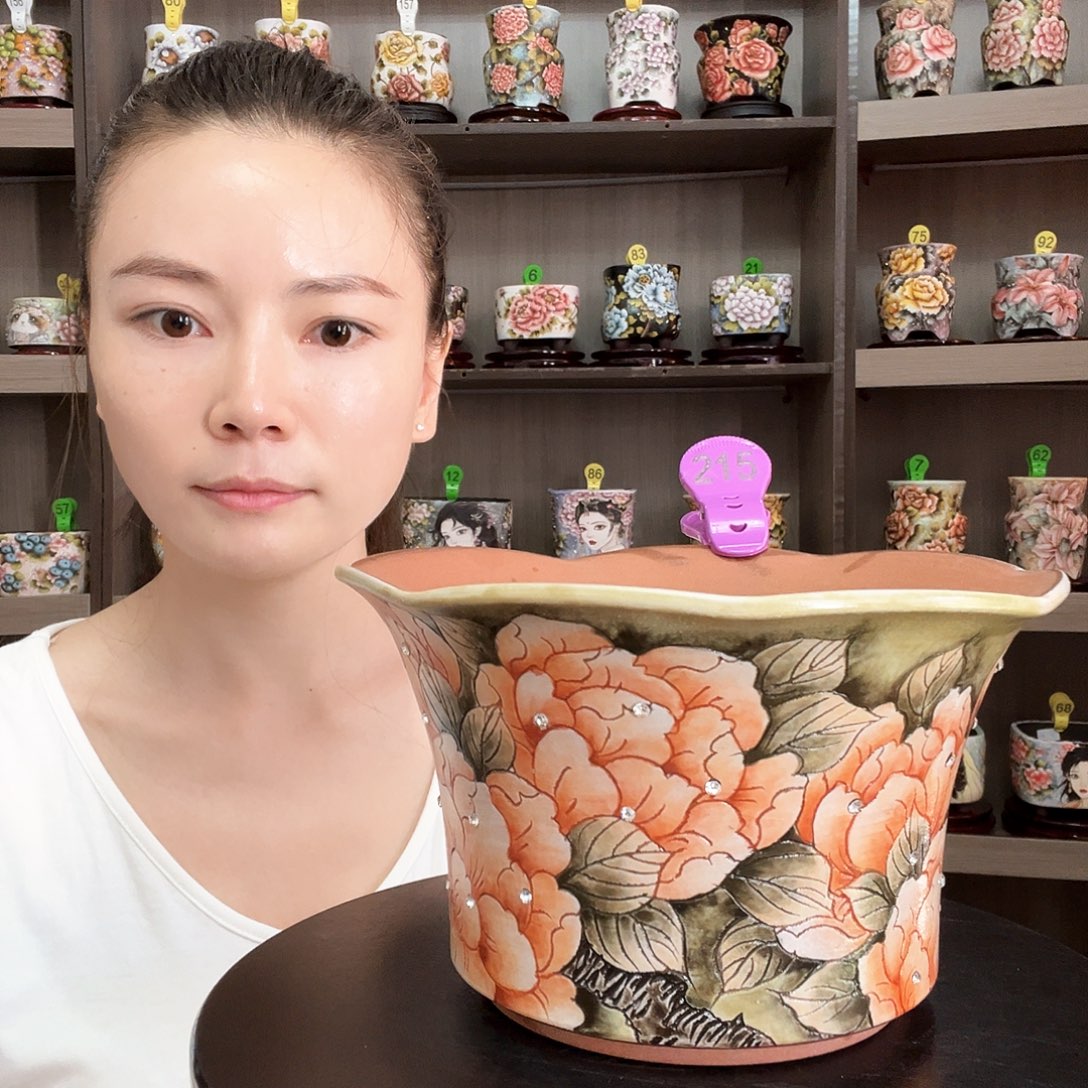 手绘陶瓷花盆口19.5高12
