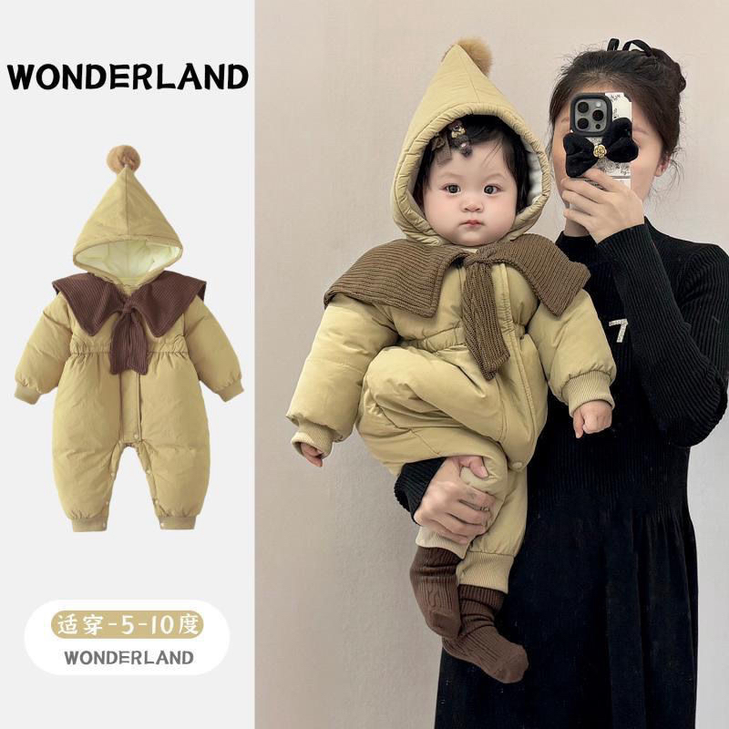 冬天婴儿衣服洋气冬装保暖棉衣夹棉棉服冬季女宝宝加绒加厚连体衣