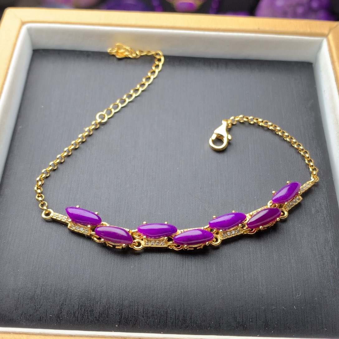 苏纪石（舒俱来）手链银S925镀金镶嵌