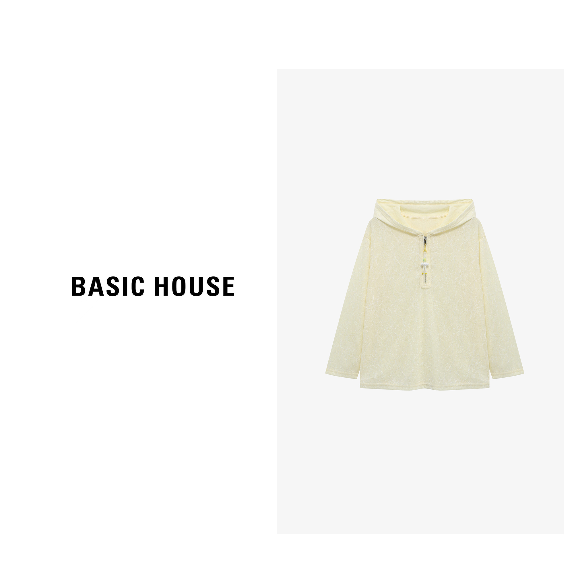 Basic House/百家好蕾丝工艺设计感休闲连帽长袖T恤B0625B5IQD2