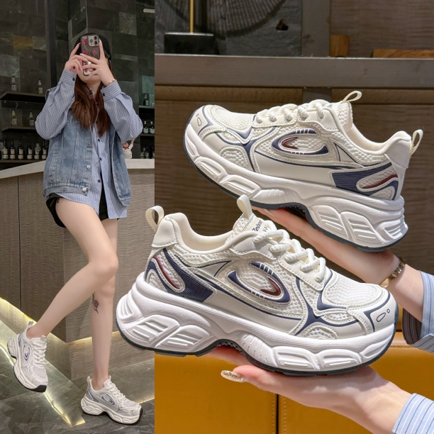 2025新款春夏透气款女士网面休闲时尚软底百搭运动厚底老爹鞋6866