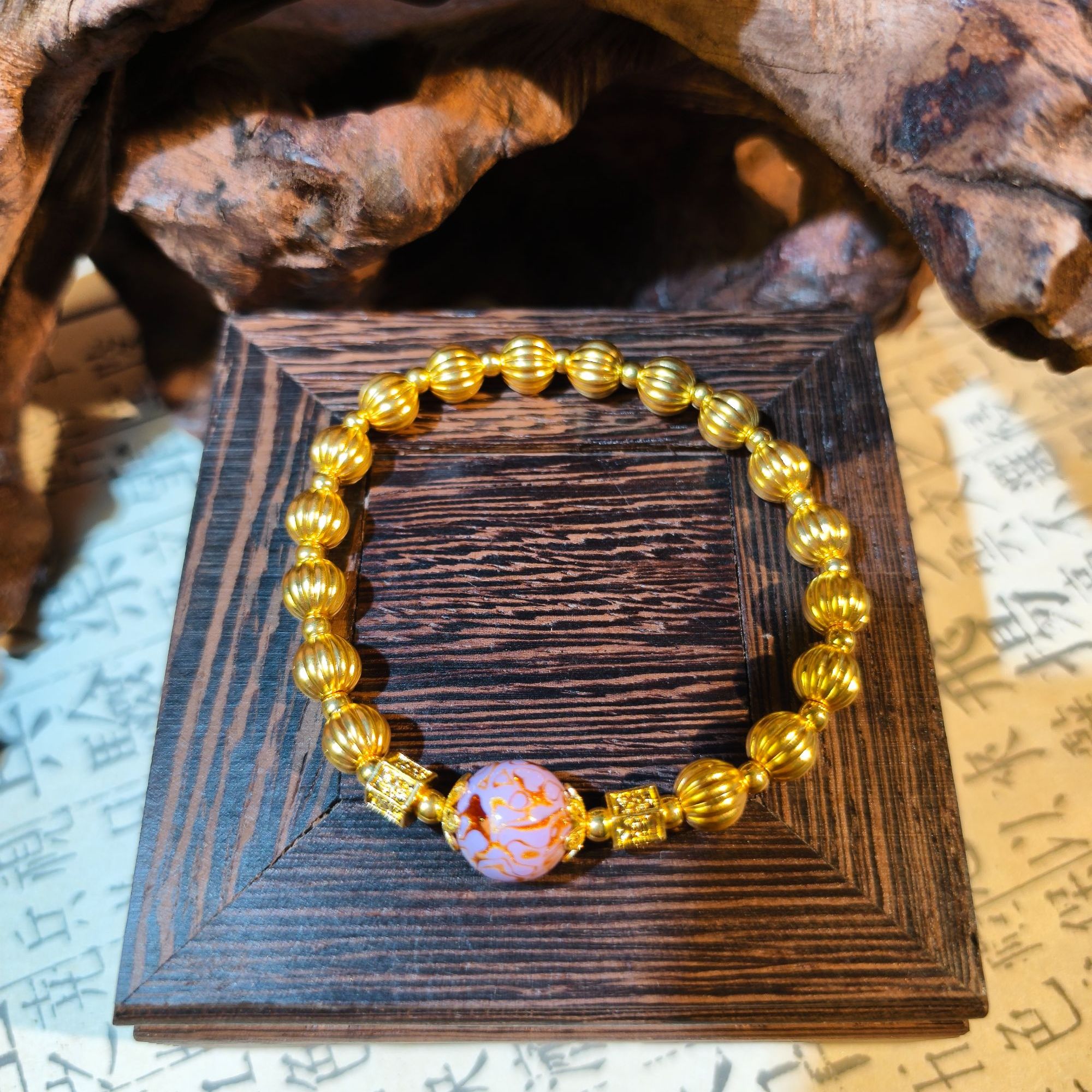 【菲菲】爱一IBELOVE 足金999黄金 大漆六字真言紫色珠南瓜手串/J3