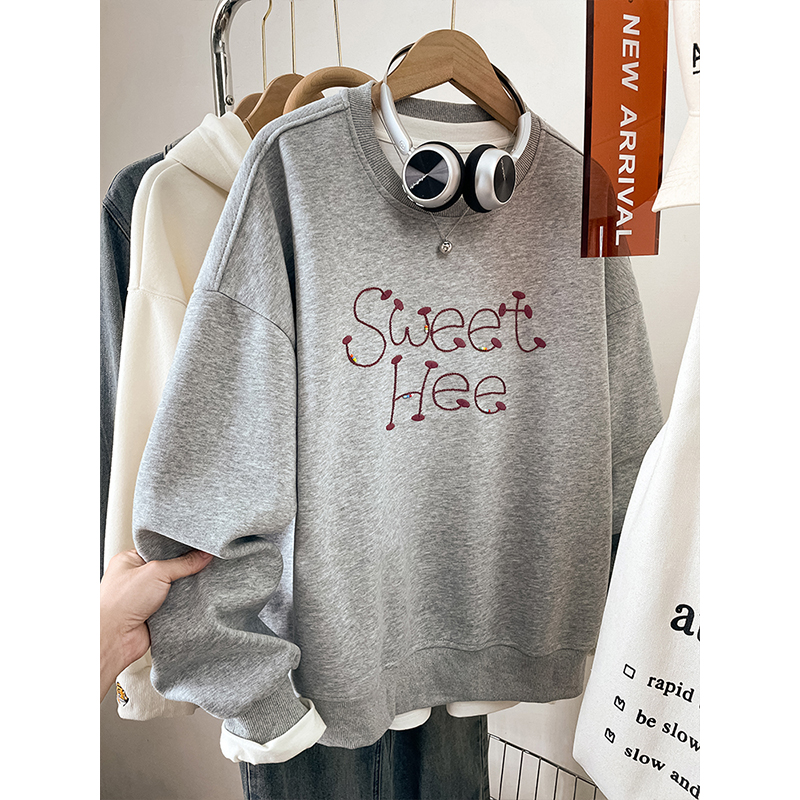 秋冬季加绒今年流行爆款卫衣女2025新款大码胖mm宽松显瘦刺绣上衣