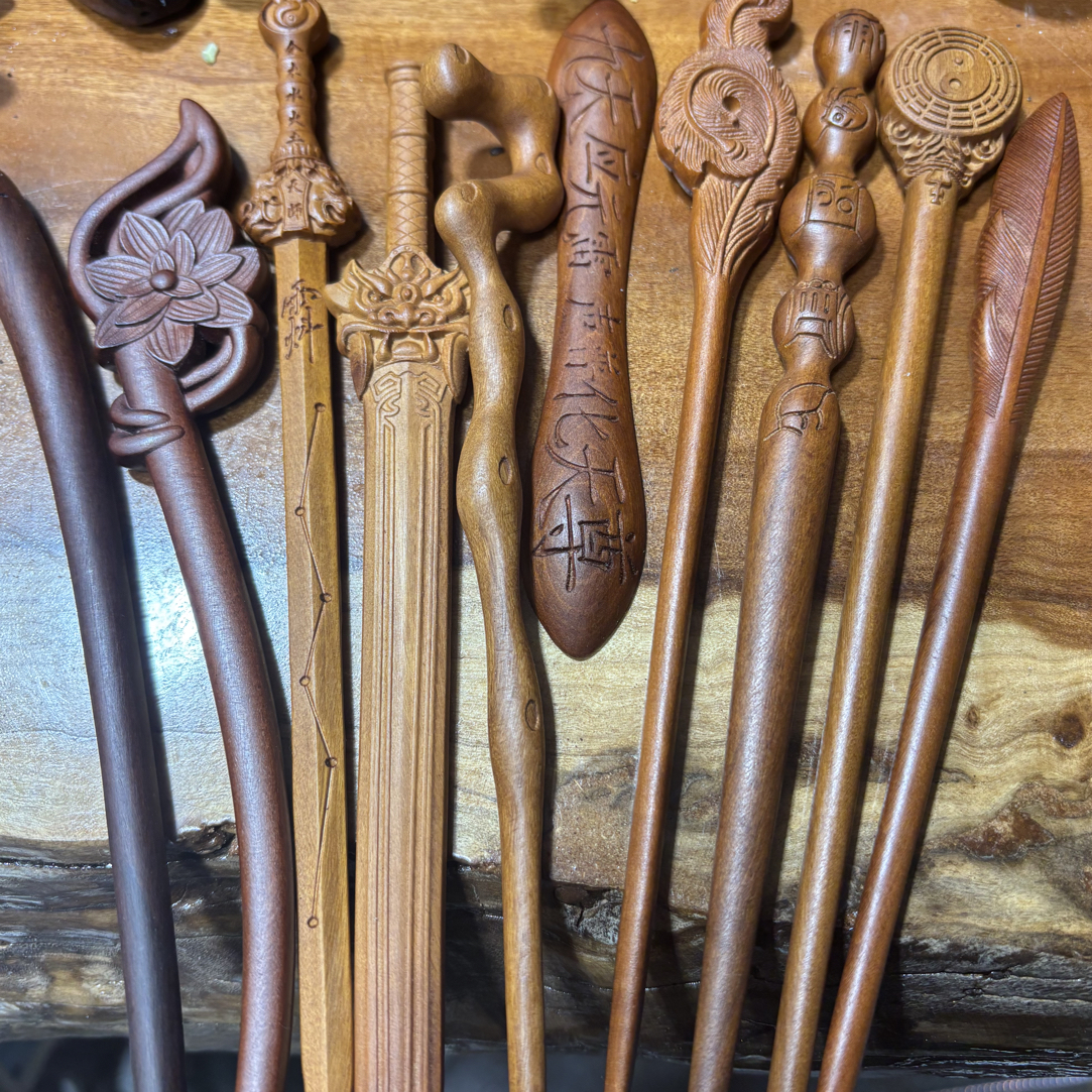 百年雷击枣木发簪备注七星紫薇莲花天师雷祖八卦祥云剑簪多宝羽毛