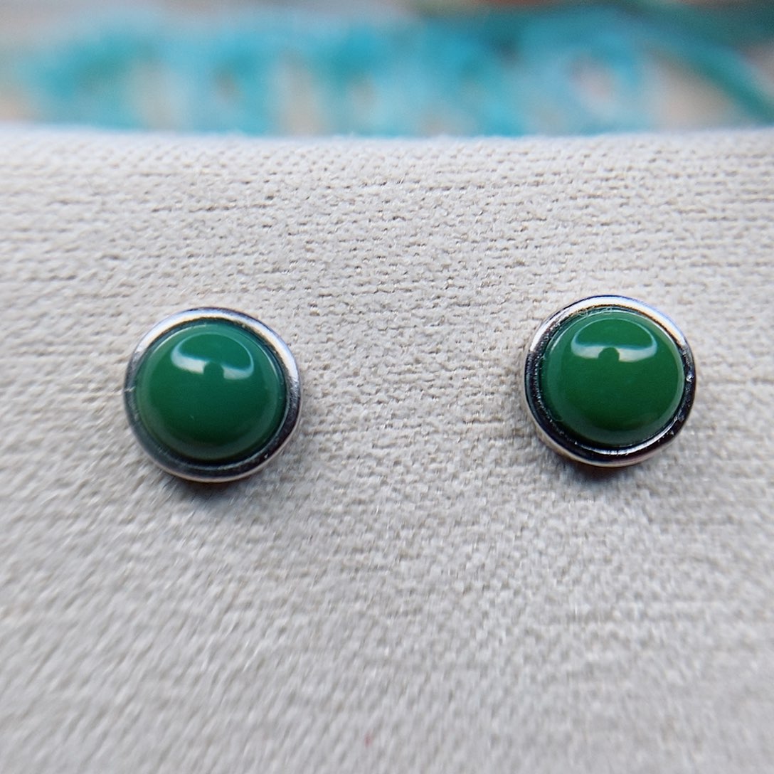 绿松石耳钉银S925镶嵌