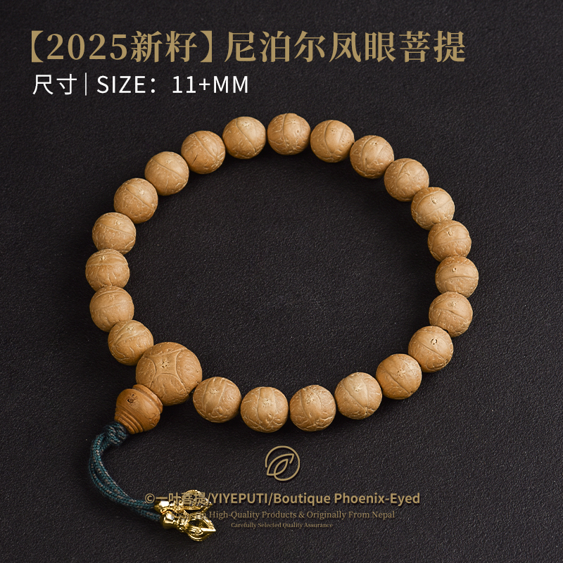 一叶菩提【2025新籽】尼泊尔凤眼菩提手串单圈尺寸11+mm
