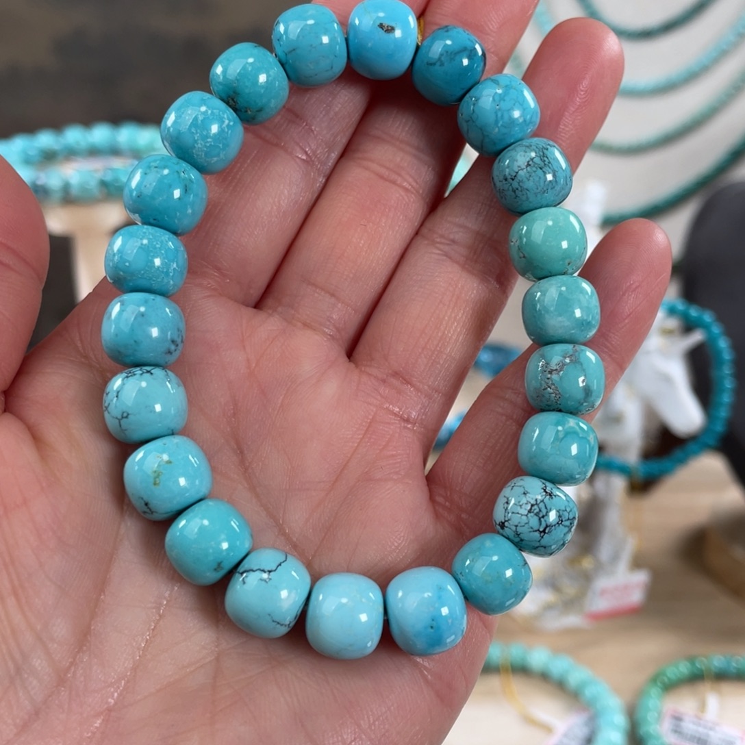 绿松石未镶嵌套链10+精品高瓷蓝老型手串