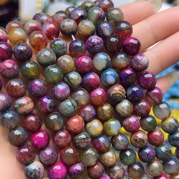 玛瑙/玉髓未镶嵌珠宝半成品T582  10m天然彩绘玛瑙刻面一条