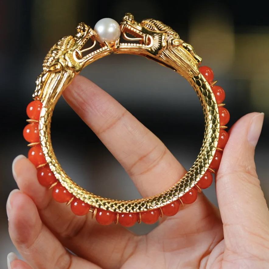 925银手镯 [祥龙献瑞]s925银镶嵌手镯（大圈口）手工气质时尚百搭