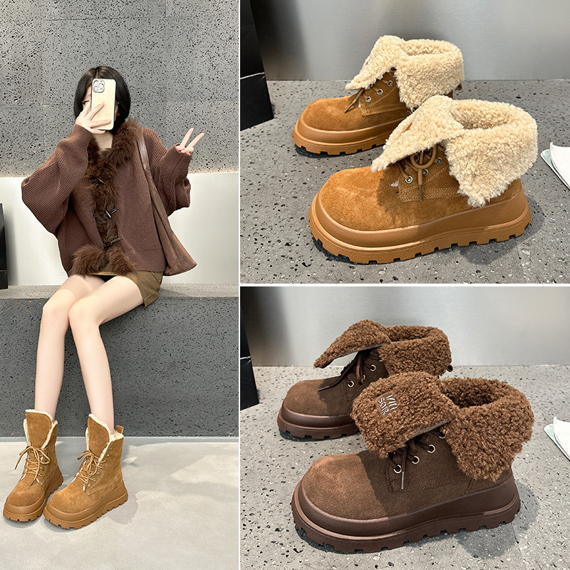 冬季新款翻盖厚底加绒保暖防滑雪地靴棉鞋
