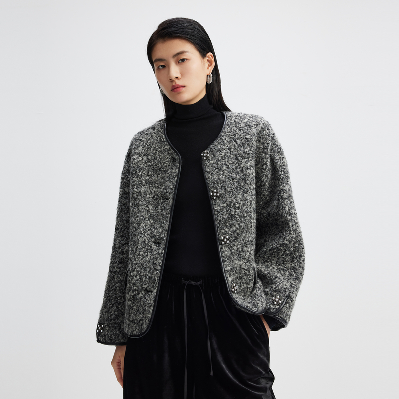 小云总专属LEISURE/三彩·丽雪圈圈呢羊毛混纺小香风短外套0823