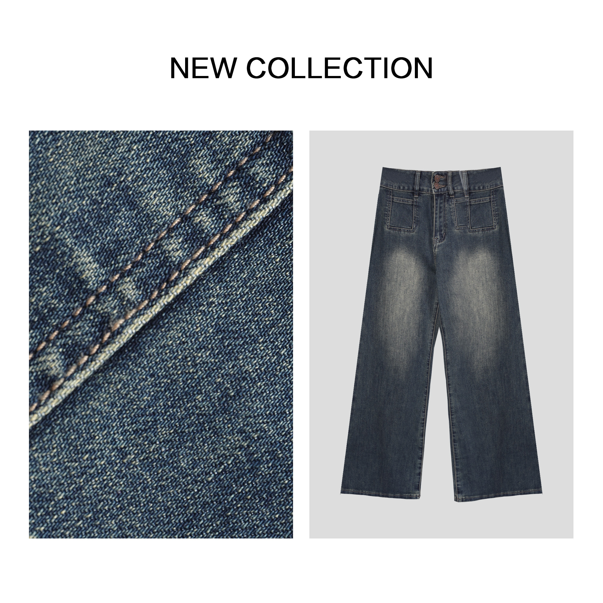 【小铃铛】K1F36171B 女士高腰直筒牛仔裤