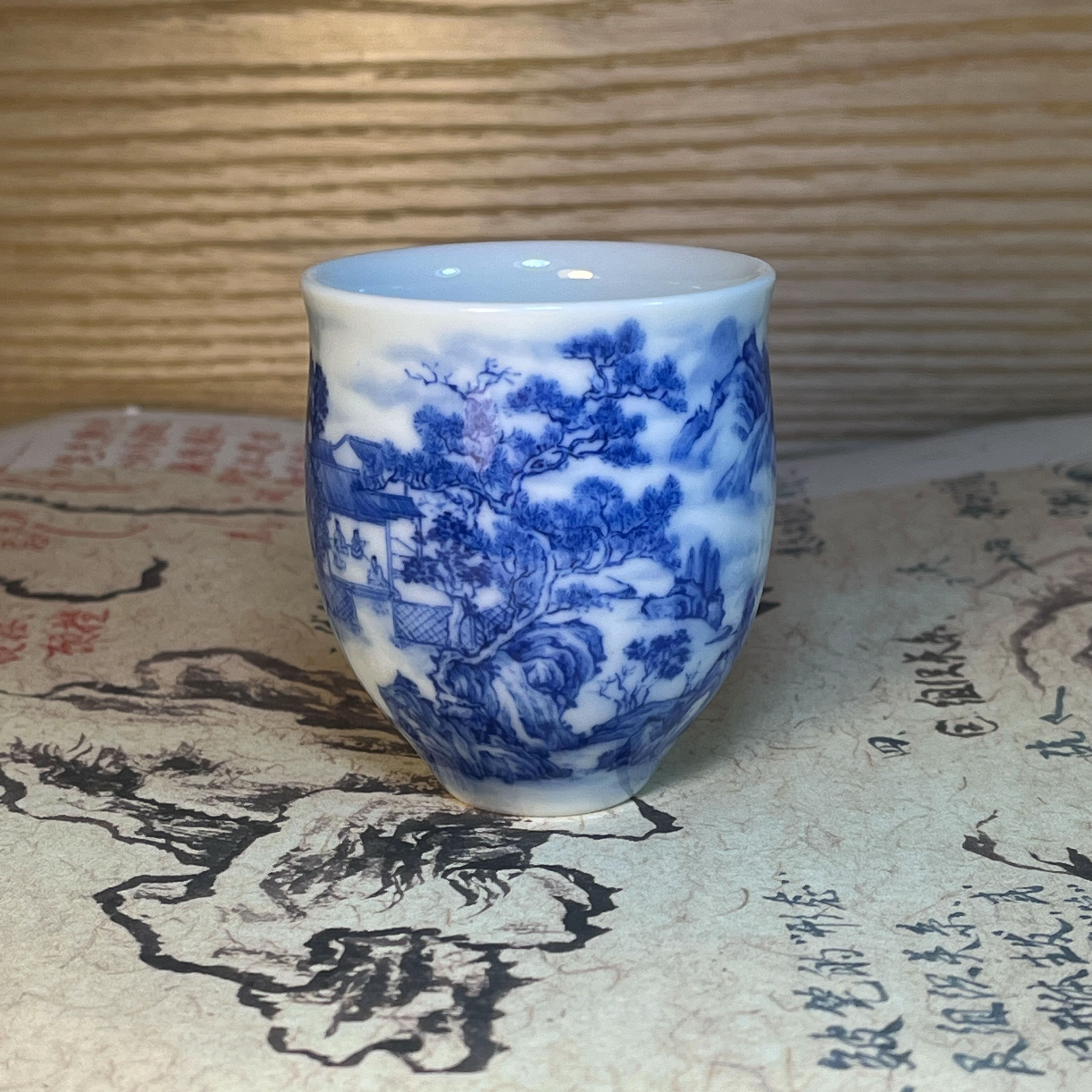 景德镇青花山水纯手工手绘功夫茶茶具家用50cc陶瓷主人杯茶杯单杯