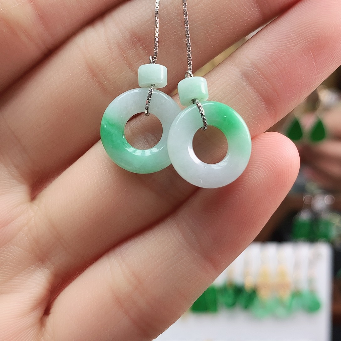 翡翠耳饰银S925镶嵌耳饰