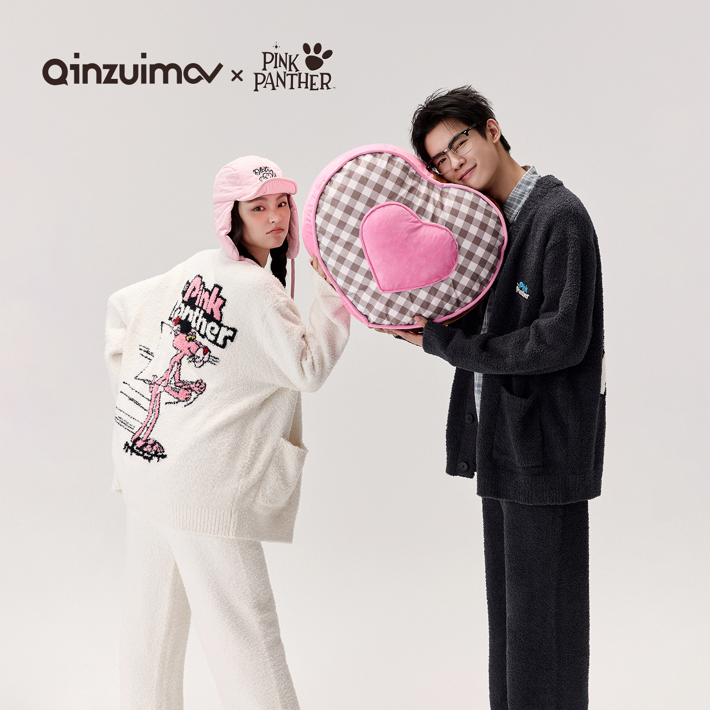 亲嘴猫【粉红豹联名】半边绒情侣保暖可外穿睡衣家居服套装B59081