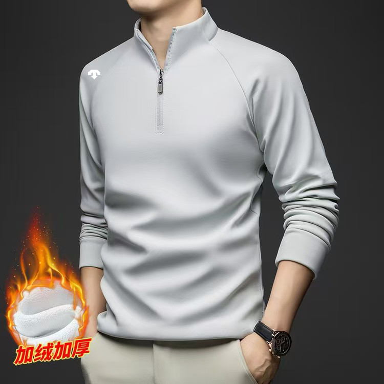 折扣/迪家冬季加绒户外男运动加厚半拉链运动T恤透气时尚休闲卫衣