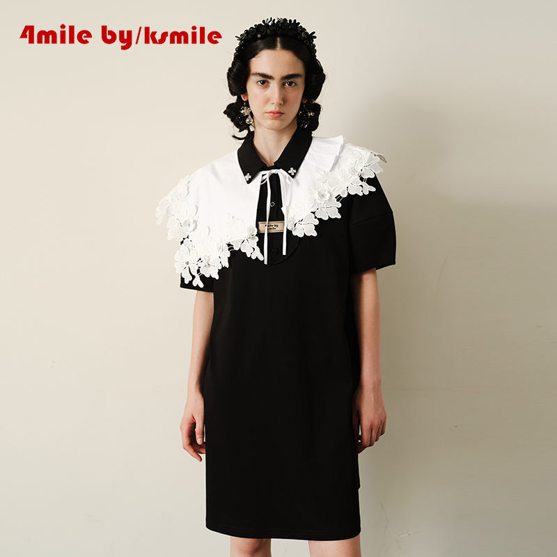 4MILE BY KSMILE | 伯利庄园可拆卸蕾丝披肩polo连衣裙通勤学院风