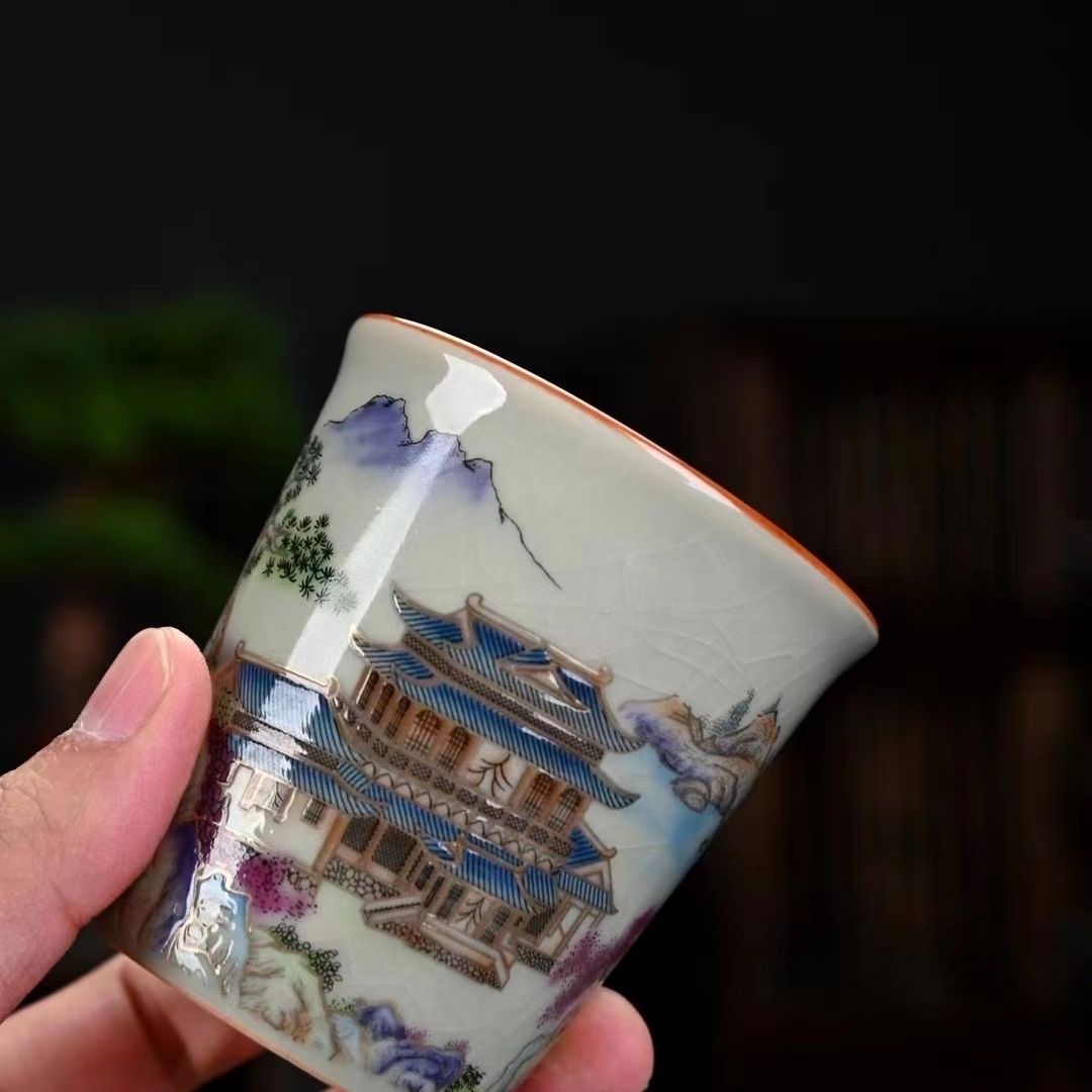 高颜值老陶泥只此青绿可乐杯手工茶具陶瓷手握杯茶杯子F157